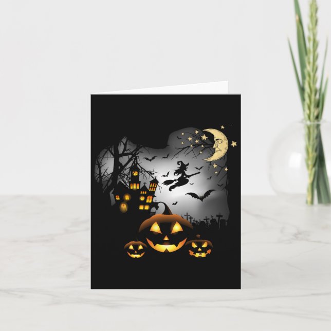 Haunted House - Flying Witch - Jack O Lantern  Card (Front)