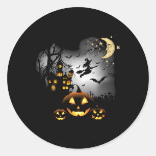 Haunted House - Flying Witch - Jack O Lantern  Classic Round Sticker