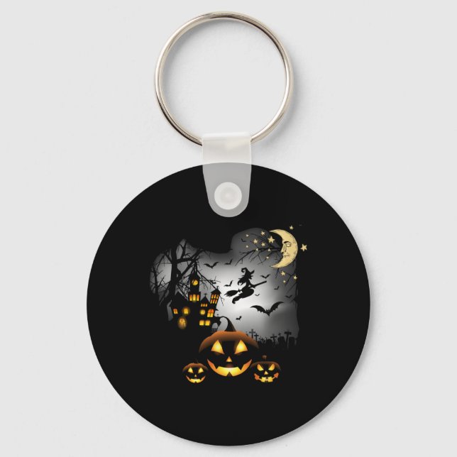 Haunted House - Flying Witch - Jack O Lantern  Key Ring (Front)