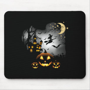 Haunted House - Flying Witch - Jack o Lantern Mouse Pad