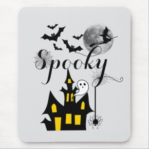 Haunted House Flying Witch Spooky Halloween Mouse Pad