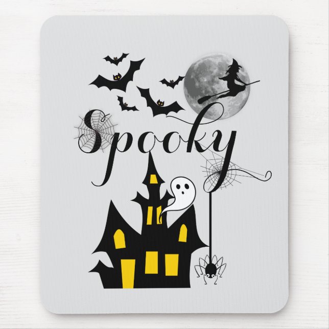 Haunted House Flying Witch Spooky Halloween Mouse Pad (Front)