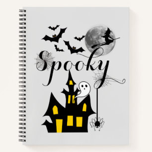 Haunted House Flying Witch Spooky Halloween Notebook