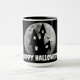 Haunted House, Full Moon and Bats Mug
