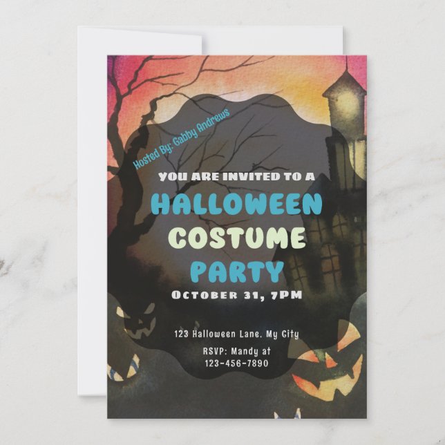 Haunted House Full Moon Creepy Spooky Halloween Invitation (Front)