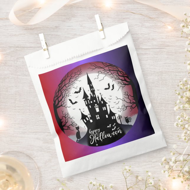 Haunted House Full Moon Happy Halloween Favour Bag (Clipped)