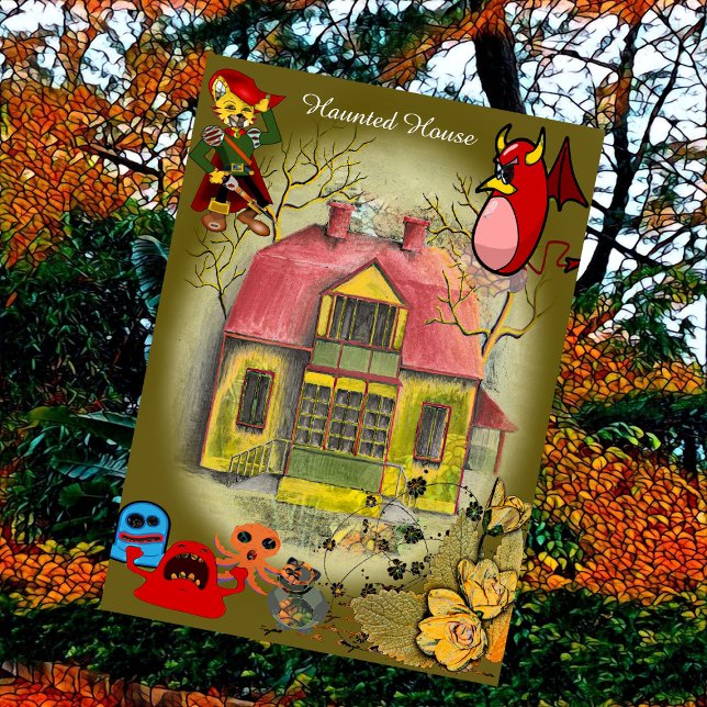Haunted House Ghosts Halloween Whimsical Card (Haunted House Halloween Ghosts Card)