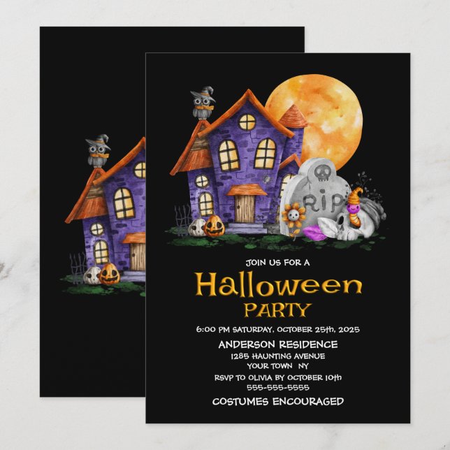 Haunted House Gravestone Halloween Party Invitation (Front/Back)