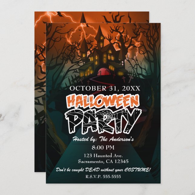 Haunted House Graveyard Halloween Party Invitation (Front/Back)