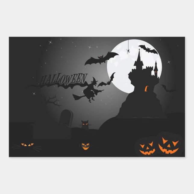 Haunted House Graveyard Halloween  Wrapping Paper Sheet (Front)