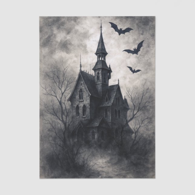 Haunted House Halloween Decoupage Tissue Paper (Front)