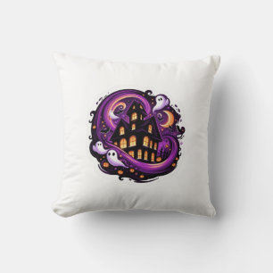 Haunted House Halloween Ghosts, Pumpkins & Bats Cushion