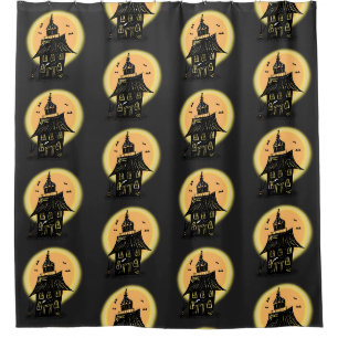 Haunted House Halloween Hand Drawn Shower Curtain