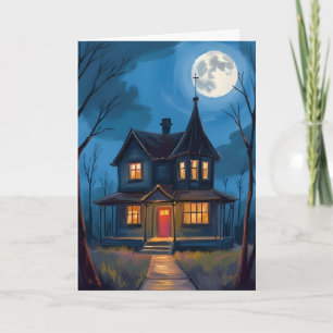 Haunted House Halloween Hand-Painted Card