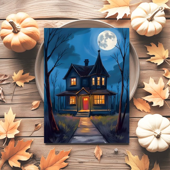 Haunted House Halloween Hand-Painted Holiday Postcard (Creator Uploaded)