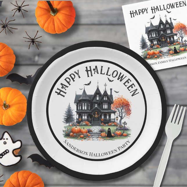 Haunted House Halloween Paper Plate (Haunted House Halloween Paper Plates)