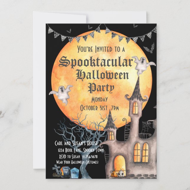 Haunted House, Halloween Party Invitation (Front)