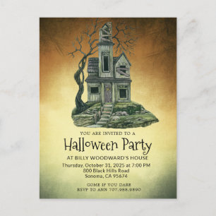 Haunted House Halloween Party Invitation Postcard