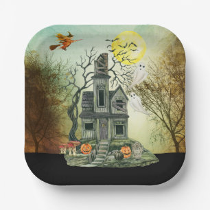 Haunted House Halloween Party Paper Plate