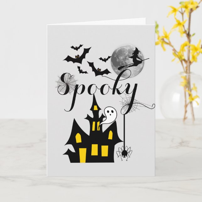 Haunted House Halloween Party Spooky Card (Yellow Flower)