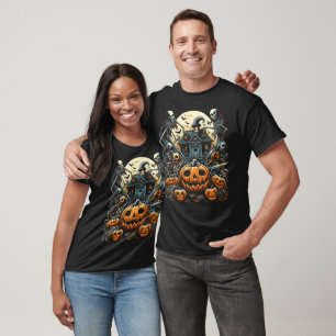 Haunted House Halloween Pumpkin Skeleton T-Shirt