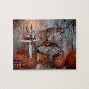 Haunted House Halloween Pumpkins Candles Jigsaw Puzzle