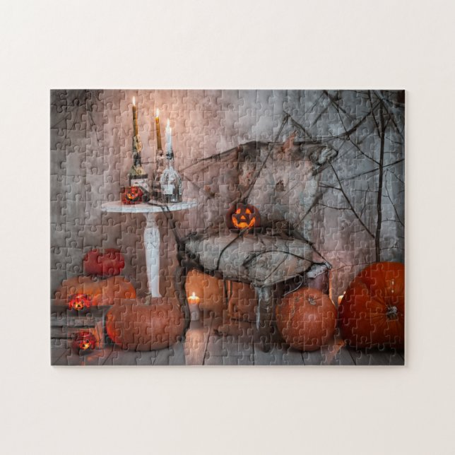 Haunted House Halloween Pumpkins Candles Jigsaw Puzzle (Horizontal)