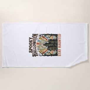 Haunted House Halloween Shirt with Vintage Ghost P Beach Towel