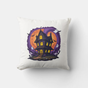 Haunted House Halloween Spooky Gothic Mansion Bats Cushion