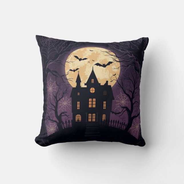 Haunted House Halloween Square Pillow (Front)