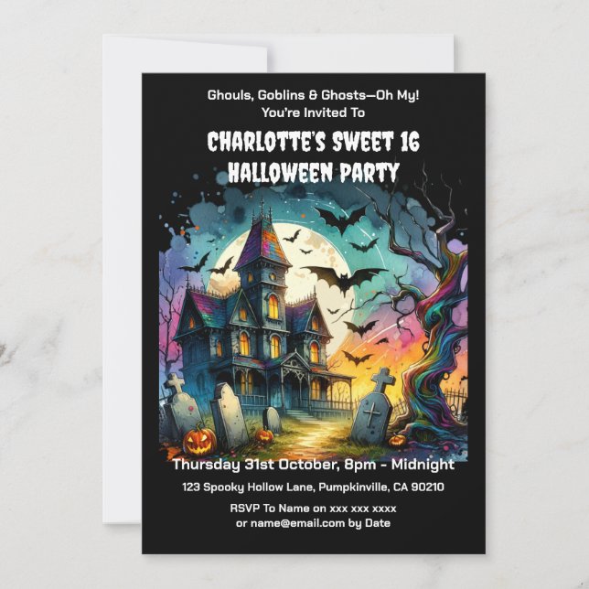 Haunted House Halloween Sweet 16 Birthday Party  Invitation (Front)