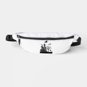 Haunted House Halloween T-Shirt Flying Bats, Witch Bum Bags