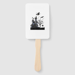 Haunted House Halloween T-Shirt Flying Bats, Witch Hand Fan