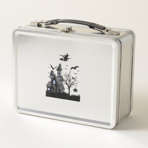 Haunted House Halloween T-Shirt Flying Bats, Witch Metal Lunch Box