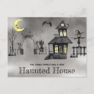 Haunted House, Halloween Themed Moving Annoucement Postcard