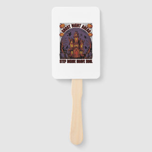 Haunted House Halloween Vintage Engraving Design_1 Hand Fan
