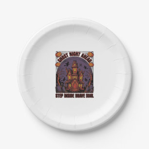 Haunted House Halloween Vintage Engraving Design_1 Paper Plate