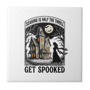 Haunted House Halloween Vintage Engraving Horror S Ceramic Tile