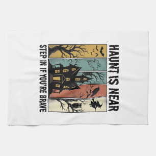 Haunted House Halloween Vintage Engraving Spooky D Tea Towel
