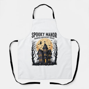 Haunted House Halloween Vintage Engraving Spooky N Apron