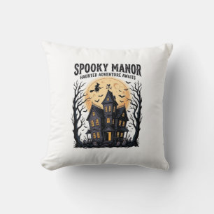 Haunted House Halloween Vintage Engraving Spooky N Cushion