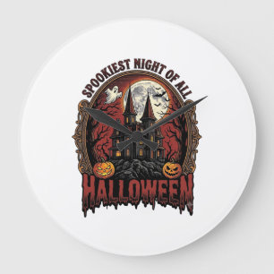 Haunted House Halloween Vintage Engraving Spooky N Large Clock