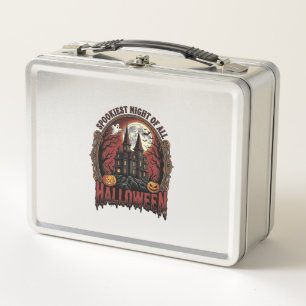 Haunted House Halloween Vintage Engraving Spooky N Metal Lunch Box