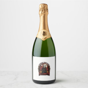 Haunted House Halloween Vintage Engraving Spooky N Sparkling Wine Label