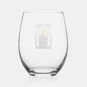 Haunted House Halloween Vintage Engraving Spooky N Stemless Wine Glass