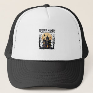 Haunted House Halloween Vintage Engraving Spooky N Trucker Hat