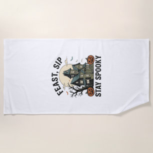 Haunted House Halloween Vintage Engraving Spooky S Beach Towel
