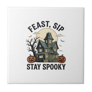 Haunted House Halloween Vintage Engraving Spooky S Ceramic Tile