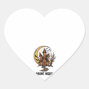 Haunted House Halloween Vintage Engraving White Sh Heart Sticker