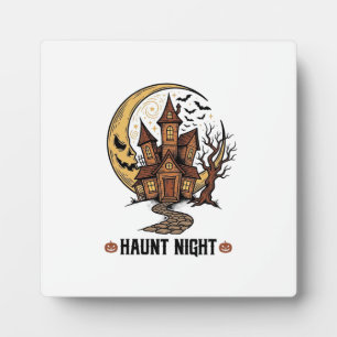 Haunted House Halloween Vintage Engraving White Sh Plaque